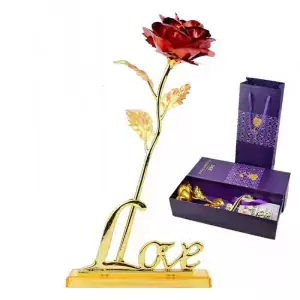 24k Gold Plated Rose With Love Holder Box Gift Valentine’s Day